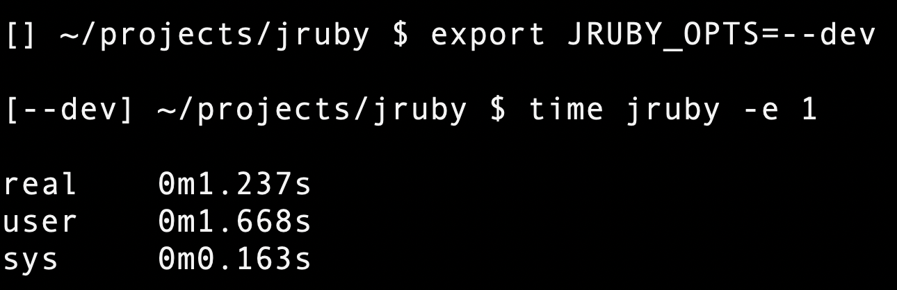 JRUBY_OPTS --dev flag