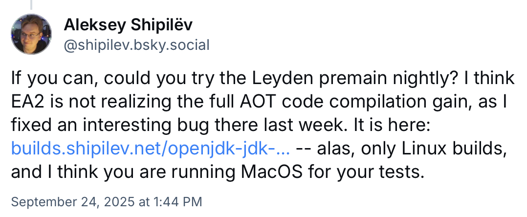 Aleksey Shipilëv Bluesky post about recent Leyden improvements
